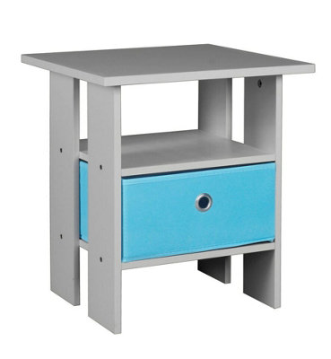 URBNLIVING Height 45cm 2 Tier Bedside Table Grey and Light Blue 1 Drawer Nightstand