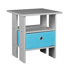 URBNLIVING Height 45cm 2 Tier Bedside Table Grey and Light Blue 1 Drawer Nightstand
