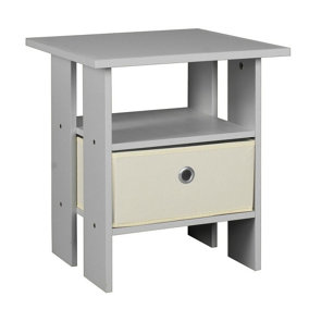 URBNLIVING Height 45cm 2 Tier Bedside Table Grey and White 1 Drawer Nightstand