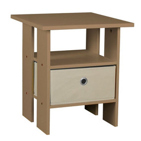 URBNLIVING Height 45cm 2 Tier Bedside Table Oak and Beige 1 Drawer Nightstand