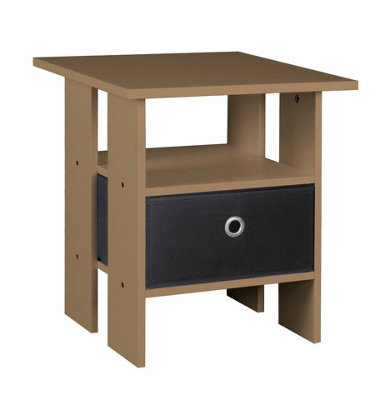 URBNLIVING Height 45cm 2 Tier Bedside Table Oak and Black 1 Drawer Nightstand