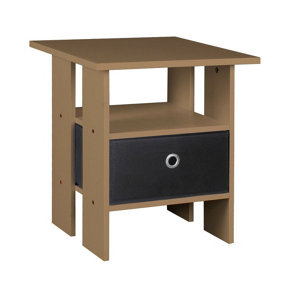 URBNLIVING Height 45cm 2 Tier Bedside Table Oak and Black 1 Drawer Nightstand