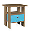 URBNLIVING Height 45cm 2 Tier Bedside Table Oak and Light Blue 1 Drawer Nightstand