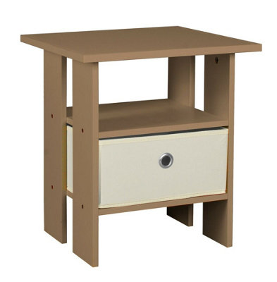 URBNLIVING Height 45cm 2 Tier Bedside Table Oak and White 1 Drawer Nightstand