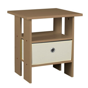 URBNLIVING Height 45cm 2 Tier Bedside Table Oak and White 1 Drawer Nightstand