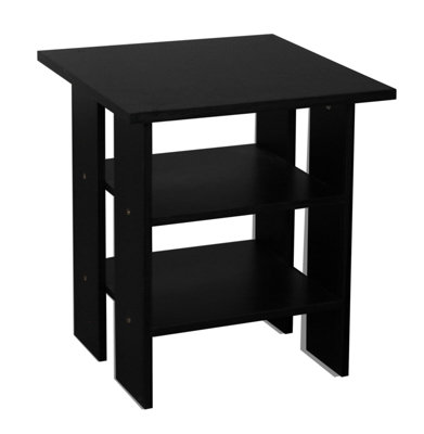 URBNLIVING Height 45Cm 2 Tier Side Table Wooden Bedroom Bedside Table Colour Black Nightstand Living Room Side Cabinet