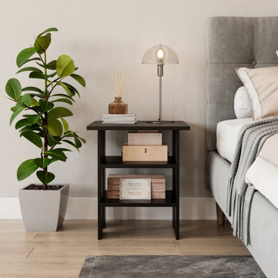 URBNLIVING Height 45Cm 2 Tier Side Table Wooden Bedroom Bedside Table Colour Black Nightstand Living Room Side Cabinet