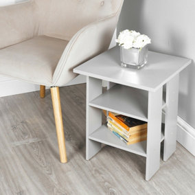 URBNLIVING Height 45Cm 2 Tier Side Table Wooden Bedroom Bedside Table Colour Grey Nightstand Living Room Side Cabinet