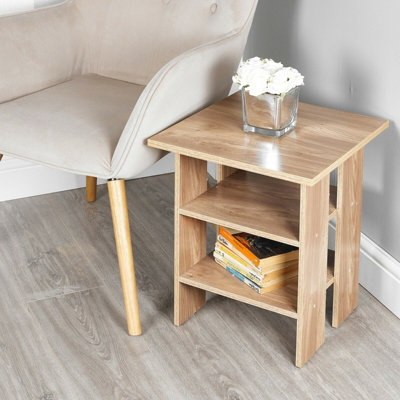 2-Tier Side Table Tall End Table with fashion Storage Rack Wooden Nightstand