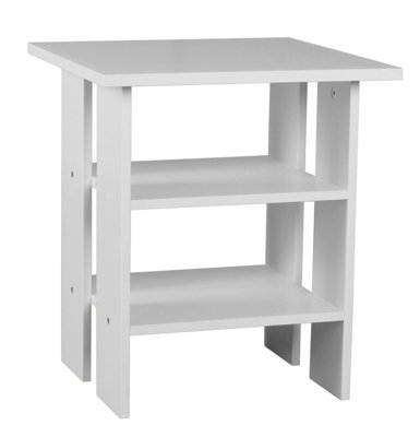 URBNLIVING Height 45Cm 2 Tier Side Table Wooden Bedroom Bedside Table Colour White Nightstand Living Room Side Cabinet