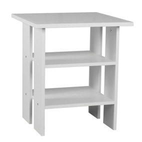 URBNLIVING Height 45Cm 2 Tier Side Table Wooden Bedroom Bedside Table Colour White Nightstand Living Room Side Cabinet