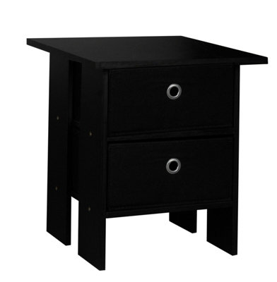 URBNLIVING Height 45cm 2 Tier Wooden Black Table 2 Black Drawer Bedroom Bedside Nightstand Living Room Side Cabinet