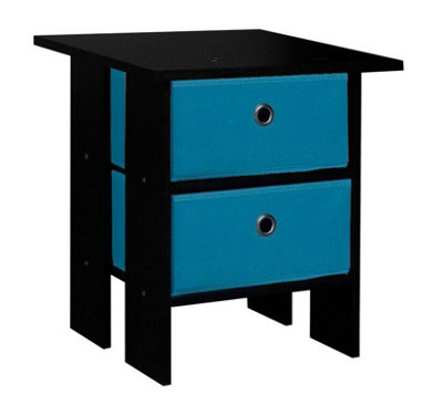 URBNLIVING Height 45cm 2 Tier Wooden Black Table 2 Light Blue Drawer Bedroom Bedside Nightstand Living Room Side Cabinet