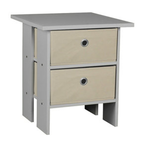 URBNLIVING Height 45cm 2 Tier Wooden Grey Table 2 Beige Drawer Bedroom Bedside Nightstand Living Room Side Cabinet