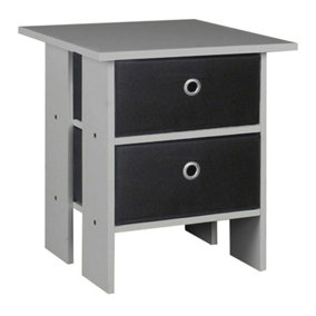 URBNLIVING Height 45cm 2 Tier Wooden Grey Table 2 Black Drawer Bedroom Bedside Nightstand Living Room Side Cabinet