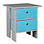 URBNLIVING Height 45cm 2 Tier Wooden Grey Table 2 Light Blue Drawer Bedroom Bedside Nightstand Living Room Side Cabinet