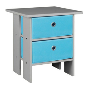 URBNLIVING Height 45cm 2 Tier Wooden Grey Table 2 Light Blue Drawer Bedroom Bedside Nightstand Living Room Side Cabinet