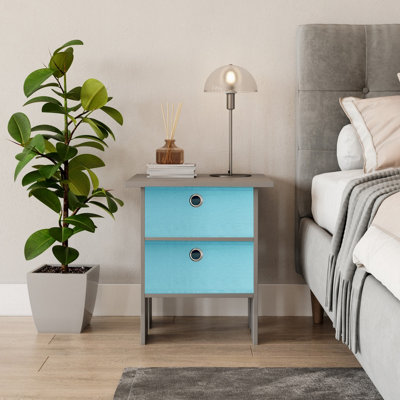 URBNLIVING Height 45cm 2 Tier Wooden Grey Table 2 Light Blue Drawer Bedroom Bedside Nightstand Living Room Side Cabinet