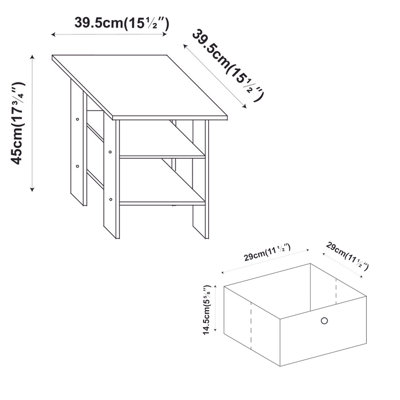 URBNLIVING Height 45cm 2 Tier Wooden Grey Table 2 Light Blue Drawer Bedroom Bedside Nightstand Living Room Side Cabinet