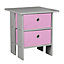 URBNLIVING Height 45cm 2 Tier Wooden Grey Table 2 Pink Drawer Bedroom Bedside Nightstand Living Room Side Cabinet