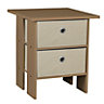 URBNLIVING Height 45cm 2 Tier Wooden Oak Table 2 Beige Drawer Bedroom Bedside Nightstand Living Room Side Cabinet
