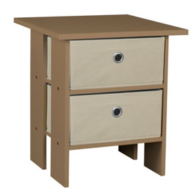 URBNLIVING Height 45cm 2 Tier Wooden Oak Table 2 Beige Drawer Bedroom Bedside Nightstand Living Room Side Cabinet