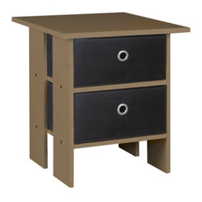 URBNLIVING Height 45cm 2 Tier Wooden Oak Table 2 Black Drawer Bedroom Bedside Nightstand Living Room Side Cabinet