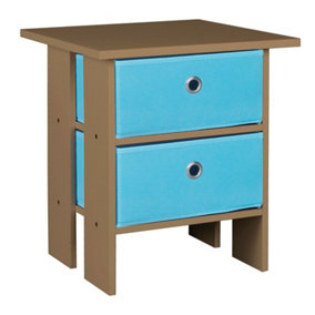 URBNLIVING Height 45cm 2 Tier Wooden Oak Table 2 Light Blue Drawer Bedroom Bedside Nightstand Living Room Side Cabinet
