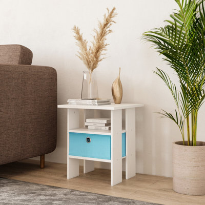 URBNLIVING Height 45cm 2 Tier Wooden White Table 1 Light Blue Drawer Side End Living Room Bedside Nightstand