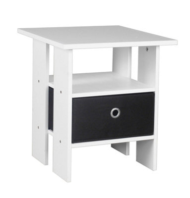 URBNLIVING Height 45cm 2 Tier Wooden White Table Black 1 Drawer Side End Living Room Bedside Nightstand