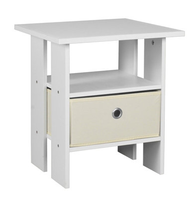 URBNLIVING Height 45cm 2 Tier Wooden White Table White 1 Drawer Side End Living Room Bedside Nightstand