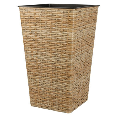 URBNLIVING Height 45cm Brown Large Tall Square Plant Pot Rattan Weave Indoor Outdoor Elegant Garden Planters