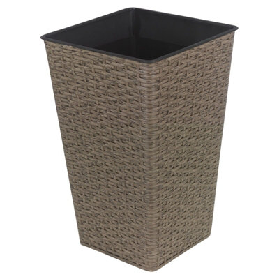 URBNLIVING Height 45cm Grey Large Tall Square Plant Pot Rattan Weave Indoor Outdoor Elegant Garden Planters