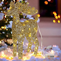 URBNLIVING Height 45cm Set of 2 Gold with Glitter LED Light Up Christmas Reindeer Rattan Metal Wire Stag Statue Decoration
