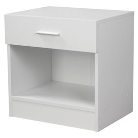 URBNLIVING Height 46cm 1 Drawer Particle Board Bedroom Furniture White Color Bedside Table