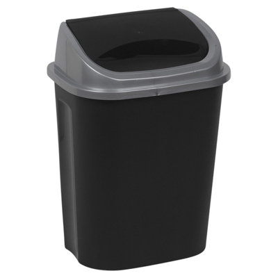 URBNLIVING Height 46cm Black & Grey 25L Plastic Swing Top Waste Bin Can Dustbin Home Office Kitchen