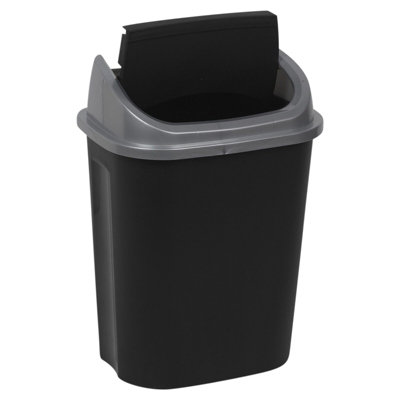 URBNLIVING Height 46cm Black & Grey 25L Plastic Swing Top Waste Bin Can Dustbin Home Office Kitchen