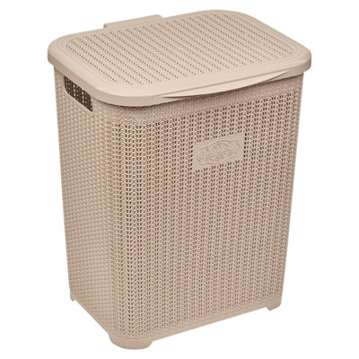 URBNLIVING Height 47cm Plastic Colour Cappuccino Laundry Basket Dirty Clothes Washing Storage Hamper with Handles & Lid