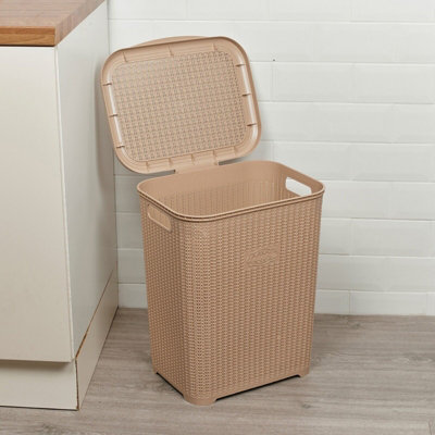 URBNLIVING Height 47cm Plastic Colour Cappuccino Laundry Basket Dirty Clothes Washing Storage Hamper with Handles & Lid