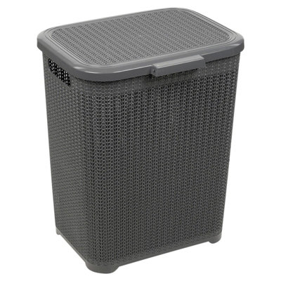 URBNLIVING Height 47cm Plastic Colour Grey Laundry Basket Dirty Clothes Washing Storage Hamper with Handles