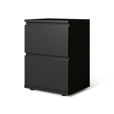 URBNLIVING Height 49cm 2 Drawer Wooden Bedroom Bedside Cabinet Colour Black Carcass and Black Drawers No Handle Nightstand