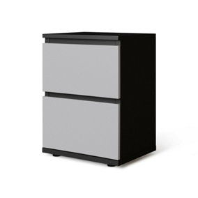 URBNLIVING Height 49cm 2 Drawer Wooden Bedroom Bedside Cabinet Colour Black Carcass and Grey Drawers No Handle Nightstand