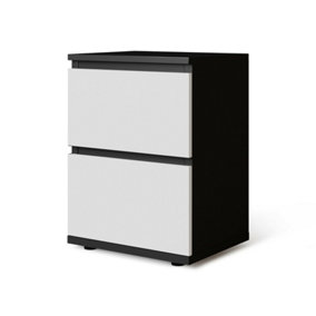 URBNLIVING Height 49cm 2 Drawer Wooden Bedroom Bedside Cabinet Colour Black Carcass and White Drawers No Handle Nightstand
