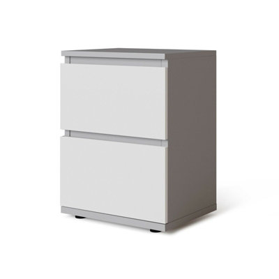 URBNLIVING Height 49cm 2 Drawer Wooden Bedroom Bedside Cabinet Colour Grey Carcass and White Drawers No Handle Nightstand