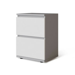 URBNLIVING Height 49cm 2 Drawer Wooden Bedroom Bedside Cabinet Colour Grey Carcass and White Drawers No Handle Nightstand