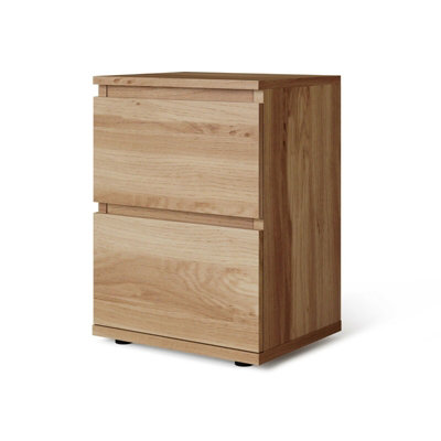 URBNLIVING Height 49cm 2 Drawer Wooden Bedroom Bedside Cabinet Colour Oak Carcass and Oak Drawers No Handle Nightstand