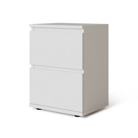 URBNLIVING Height 49cm 2 Drawer Wooden Bedroom Bedside Cabinet Colour White Carcass and White Drawers No Handle Nightstand