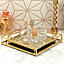 URBNLIVING Height 4cm Set of 2 Gold Metal Frame Square Mirror Tray Set Vanity Perfume Makeup Candle Trinket Tray