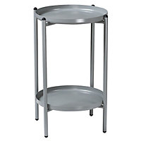 URBNLIVING Height 50cm 2-Tier Round Metal Side End Table Grey Colour Living Room With Shelf Bedside Nightstand