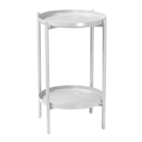 URBNLIVING Height 50cm 2-Tier Round Metal Side End Table White Colour Living Room With Shelf Bedside Nightstand
